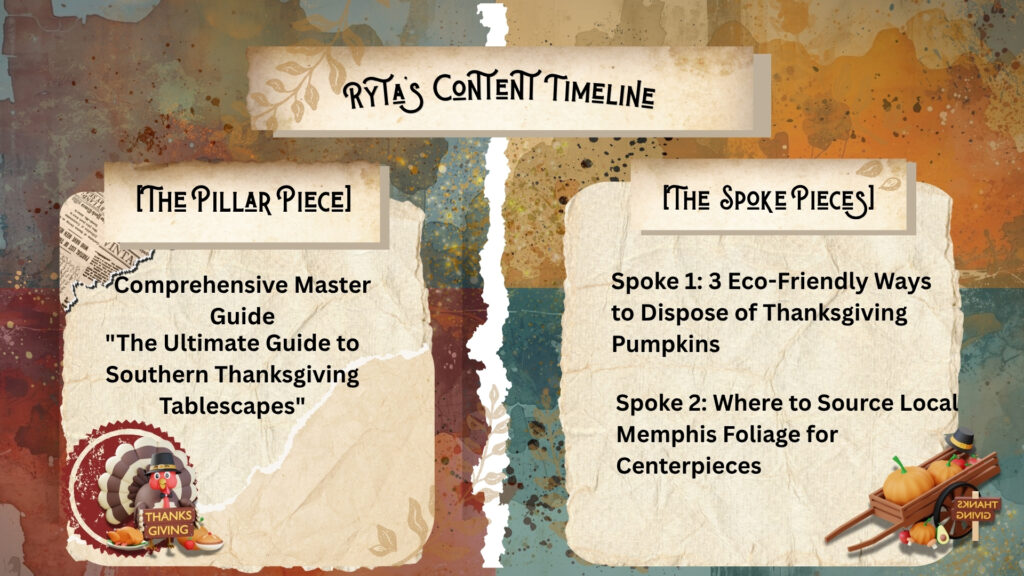 Ryta's Candle Co. example pillar content and hub/spoke ideas. 